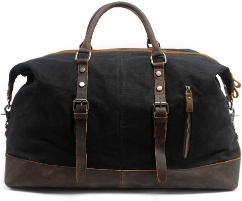 Large-Capacity Men's Portable Travel Bag Europe and America Waterproof Oil Wax Canvas Messenger Bag with Crazy Horse Leather,Black in Saudi Arabia