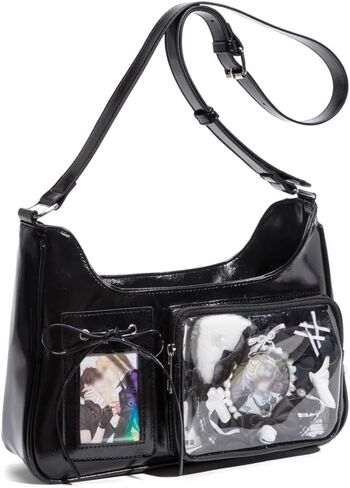 Black Ita Bag, Doll Display Ita bag Crossbody Single Shoulder PU Leather Bags for Badge Button Merchandise Fandom Goods Dolls Plush Toys Display in Saudi Arabia