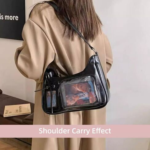 Black Ita Bag, Doll Display Ita bag Crossbody Single Shoulder PU Leather Bags for Badge Button Merchandise Fandom Goods Dolls Plush Toys Display in Saudi Arabia