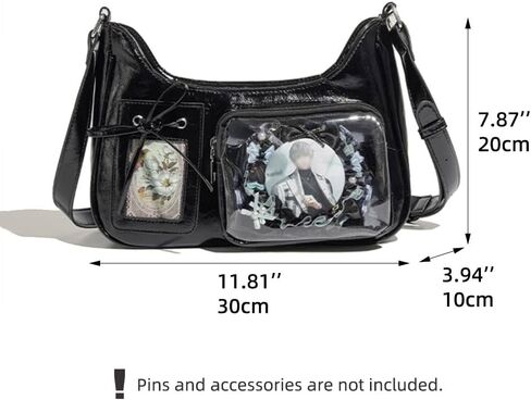 Black Ita Bag, Doll Display Ita bag Crossbody Single Shoulder PU Leather Bags for Badge Button Merchandise Fandom Goods Dolls Plush Toys Display in Saudi Arabia