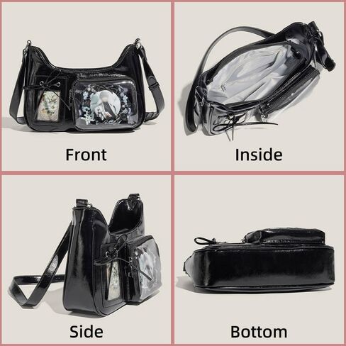 Black Ita Bag, Doll Display Ita bag Crossbody Single Shoulder PU Leather Bags for Badge Button Merchandise Fandom Goods Dolls Plush Toys Display in Saudi Arabia