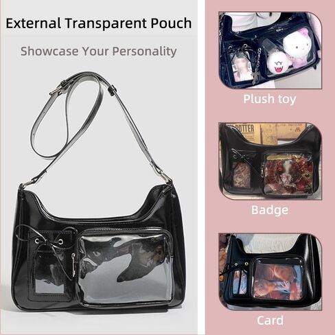 Black Ita Bag, Doll Display Ita bag Crossbody Single Shoulder PU Leather Bags for Badge Button Merchandise Fandom Goods Dolls Plush Toys Display in Saudi Arabia
