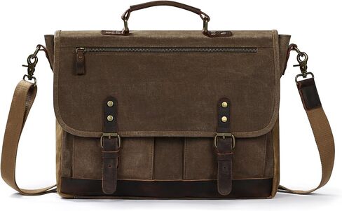 Vintage Messenger Bag, Heavy Duty Waxed Canvas & Genuine Leather Briefcase for Men in Saudi Arabia