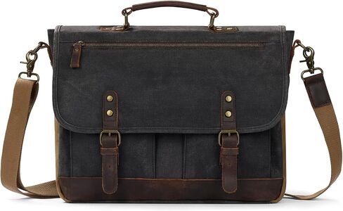 Vintage Messenger Bag, Heavy Duty Waxed Canvas & Genuine Leather Briefcase for Men in Saudi Arabia