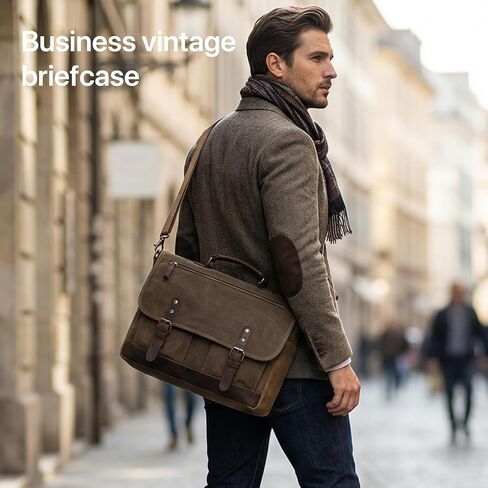 Vintage Messenger Bag, Heavy Duty Waxed Canvas & Genuine Leather Briefcase for Men in Saudi Arabia