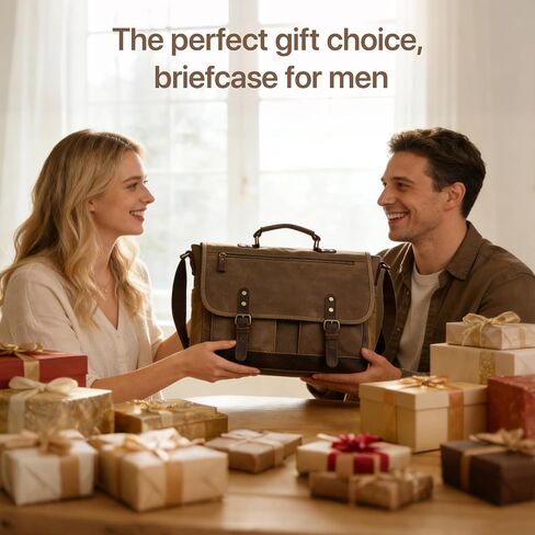 Vintage Messenger Bag, Heavy Duty Waxed Canvas & Genuine Leather Briefcase for Men in Saudi Arabia
