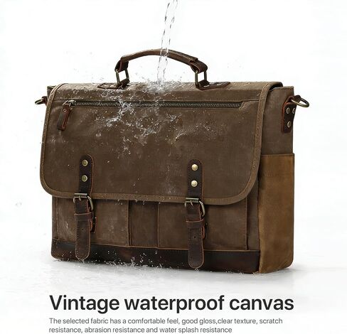 Vintage Messenger Bag, Heavy Duty Waxed Canvas & Genuine Leather Briefcase for Men in Saudi Arabia