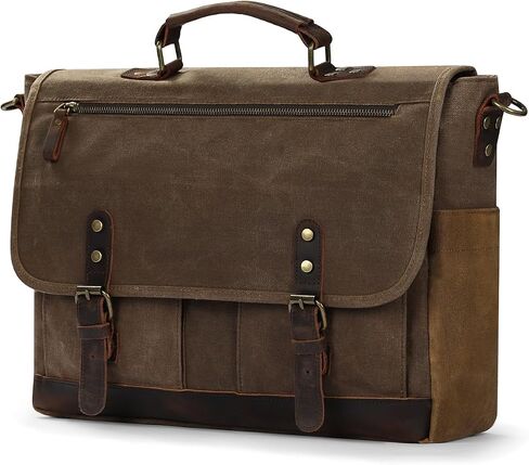 Vintage Messenger Bag, Heavy Duty Waxed Canvas & Genuine Leather Briefcase for Men in Saudi Arabia
