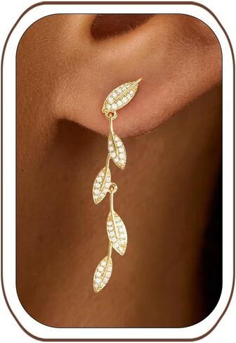 LLWOM 14K Gold/White Gold Plated CZ/Flower/North Star/Leaf Dangle Drop Earrings Studs for Women, Statement Earrings for Wedding Party Prom, Hypoallergenic Jewelry Gift in Saudi Arabia