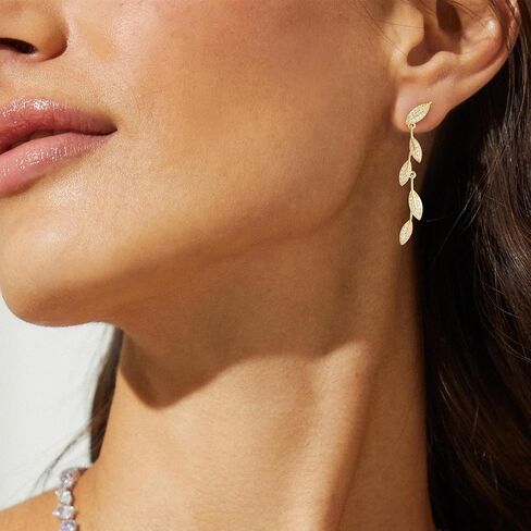 LLWOM 14K Gold/White Gold Plated CZ/Flower/North Star/Leaf Dangle Drop Earrings Studs for Women, Statement Earrings for Wedding Party Prom, Hypoallergenic Jewelry Gift in Saudi Arabia