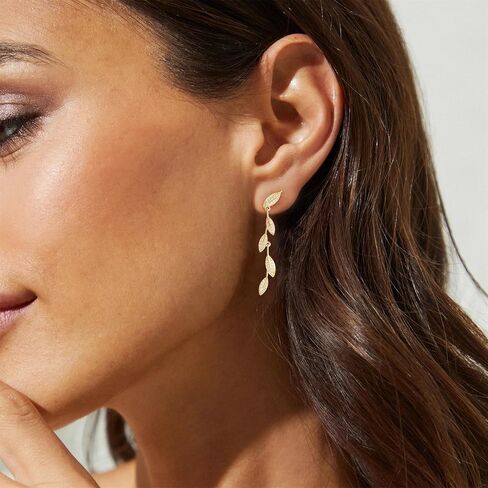 LLWOM 14K Gold/White Gold Plated CZ/Flower/North Star/Leaf Dangle Drop Earrings Studs for Women, Statement Earrings for Wedding Party Prom, Hypoallergenic Jewelry Gift in Saudi Arabia
