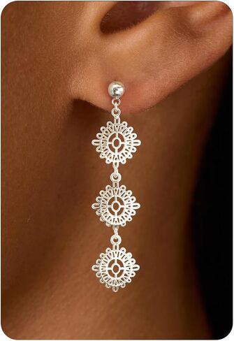 LLWOM 14K Gold/White Gold Plated CZ/Flower/North Star/Leaf Dangle Drop Earrings Studs for Women, Statement Earrings for Wedding Party Prom, Hypoallergenic Jewelry Gift in Saudi Arabia