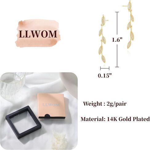 LLWOM 14K Gold/White Gold Plated CZ/Flower/North Star/Leaf Dangle Drop Earrings Studs for Women, Statement Earrings for Wedding Party Prom, Hypoallergenic Jewelry Gift in Saudi Arabia