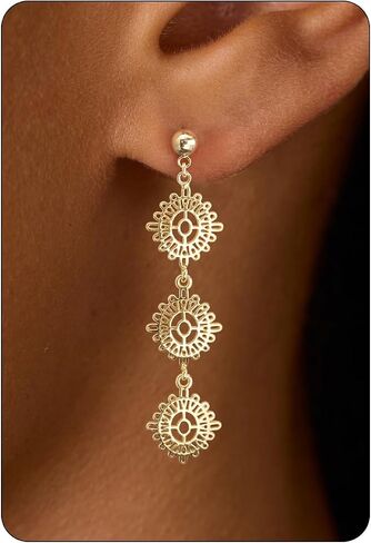 LLWOM 14K Gold/White Gold Plated CZ/Flower/North Star/Leaf Dangle Drop Earrings Studs for Women, Statement Earrings for Wedding Party Prom, Hypoallergenic Jewelry Gift in Saudi Arabia