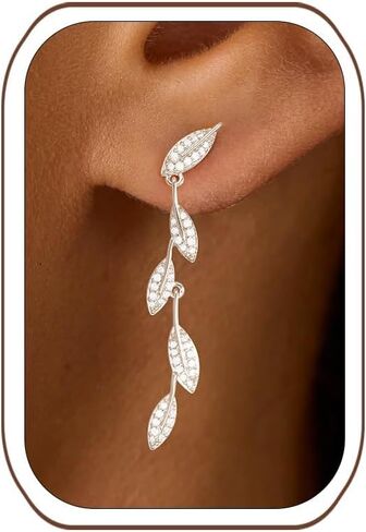 LLWOM 14K Gold/White Gold Plated CZ/Flower/North Star/Leaf Dangle Drop Earrings Studs for Women, Statement Earrings for Wedding Party Prom, Hypoallergenic Jewelry Gift in Saudi Arabia
