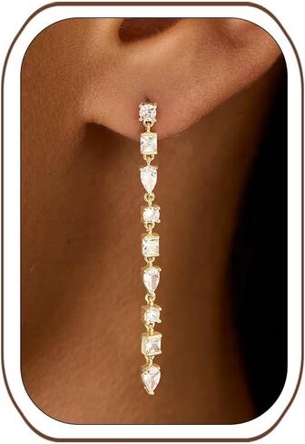 LLWOM 14K Gold/White Gold Plated CZ/Flower/North Star/Leaf Dangle Drop Earrings Studs for Women, Statement Earrings for Wedding Party Prom, Hypoallergenic Jewelry Gift in Saudi Arabia