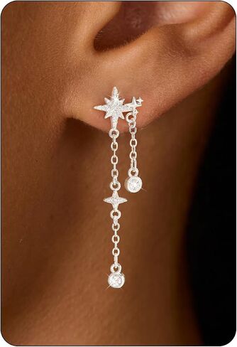 LLWOM 14K Gold/White Gold Plated CZ/Flower/North Star/Leaf Dangle Drop Earrings Studs for Women, Statement Earrings for Wedding Party Prom, Hypoallergenic Jewelry Gift in Saudi Arabia