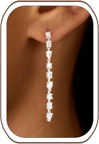 LLWOM 14K Gold/White Gold Plated CZ/Flower/North Star/Leaf Dangle Drop Earrings Studs for Women, Statement Earrings for Wedding Party Prom, Hypoallergenic Jewelry Gift in Saudi Arabia