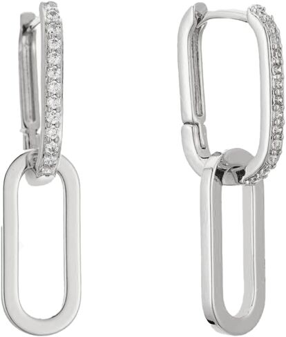 Sylph Small Paperclip Earrings for Women, 18K Gold Plated Trendy Chain Link Earring Dangle, Tiny Statement Square Huggie Double Hoop Earrings Rectangle Jewelry Gifts for Wedding in Saudi Arabia