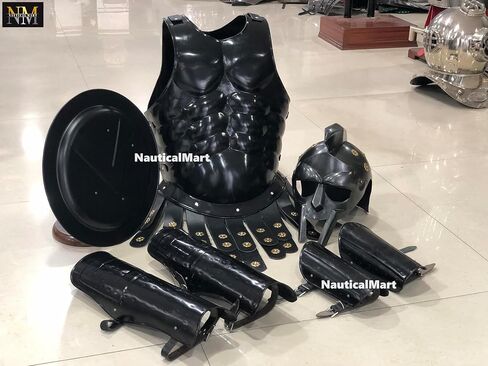 NauticalMart Spartan Armor مجموعة درع العضلات اليوناني الروماني Cuirass مع خوذة ماكسيموس المصارع ودرع حماية ذراع الساق in Kuwait