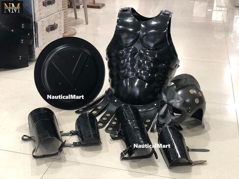 NauticalMart Spartan Armor مجموعة درع العضلات اليوناني الروماني Cuirass مع خوذة ماكسيموس المصارع ودرع حماية ذراع الساق in Kuwait