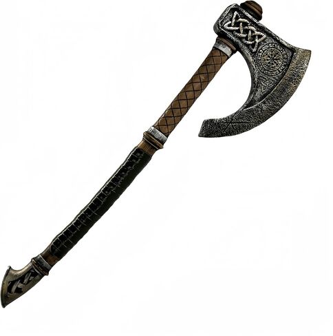 LOOYAR Norse Rune Aegishjalmur & Valknut Foam Axe for Cosplay & Display | Norse Aegishjalmur battle axe PU foam Valknut and rune engravings Lightweight safe construction For LARP, cosplay, Halloween in Kuwait