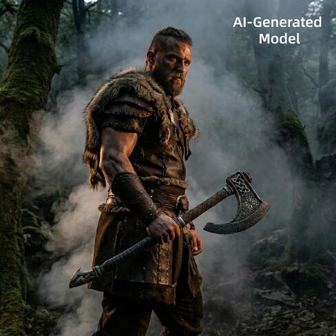 LOOYAR Norse Rune Aegishjalmur & Valknut Foam Axe for Cosplay & Display | Norse Aegishjalmur battle axe PU foam Valknut and rune engravings Lightweight safe construction For LARP, cosplay, Halloween in Kuwait