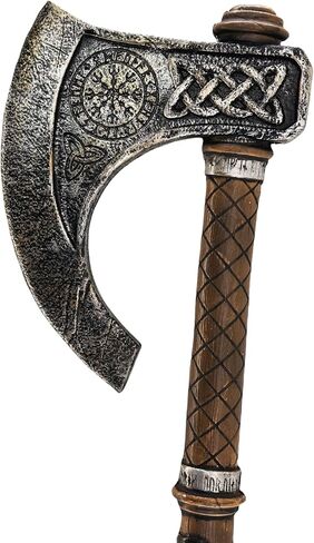 LOOYAR Norse Rune Aegishjalmur & Valknut Foam Axe for Cosplay & Display | Norse Aegishjalmur battle axe PU foam Valknut and rune engravings Lightweight safe construction For LARP, cosplay, Halloween in Kuwait
