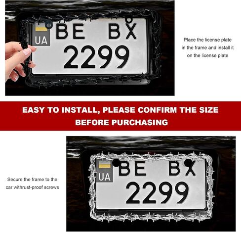 2 PCS Barbed Wire License Plate Frame, Plastic Barbed Auto License Plate Cover with Mounting Kit, Personalize Tag Cover Exterior Decor for Most Vehicles, Car Accessories (Black) in Saudi Arabia
