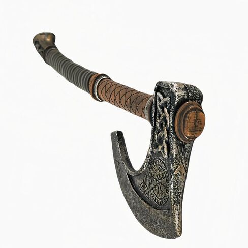 LOOYAR Norse Rune Aegishjalmur & Valknut Foam Axe for Cosplay & Display | Norse Aegishjalmur battle axe PU foam Valknut and rune engravings Lightweight safe construction For LARP, cosplay, Halloween in Kuwait
