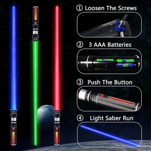 Light Sabers, Light Saber for Kids 3 Packs 3 Colors LED Expandable Dual Light Swords Set with Sound (Motion Sensitive), Gifts for Christmas, Galaxy War Fighters in Saudi Arabia