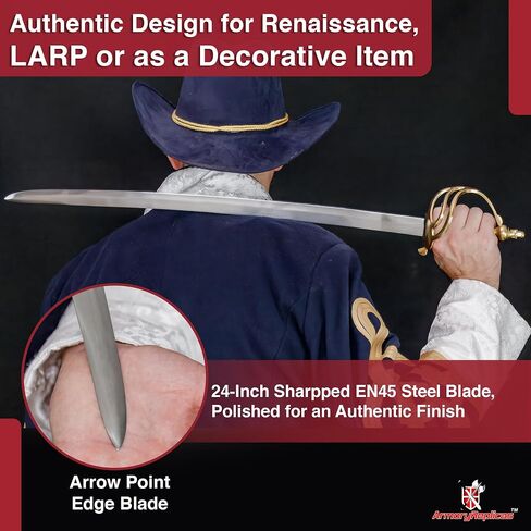 Armory Replicas™ 1776 Battle of Bunker Hill Sword – 36-Inch EN45 Steel Blade with Brass Hilt, Historical Replica in Kuwait