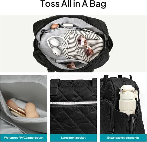 TOPEAST Duffel Bag for Women Travel, Expandable Quilted Weekender Overnight Duffle Bag with Adjustable Strap, Lightweight 33L Personal Item Bag Hospital Bags for Labor and Delivery, Black in Saudi Arabia