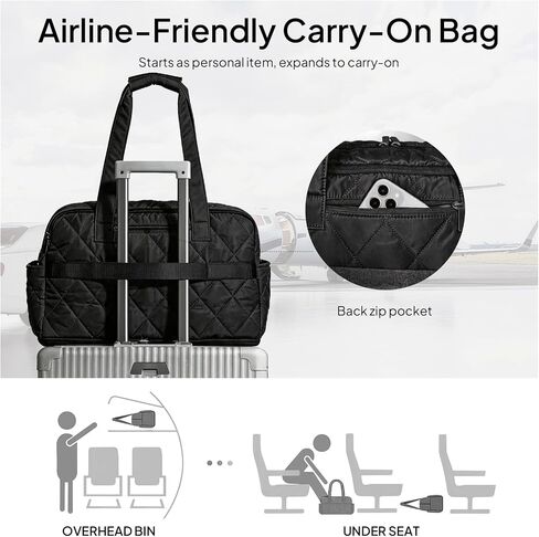 TOPEAST Duffel Bag for Women Travel, Expandable Quilted Weekender Overnight Duffle Bag with Adjustable Strap, Lightweight 33L Personal Item Bag Hospital Bags for Labor and Delivery, Black in Saudi Arabia