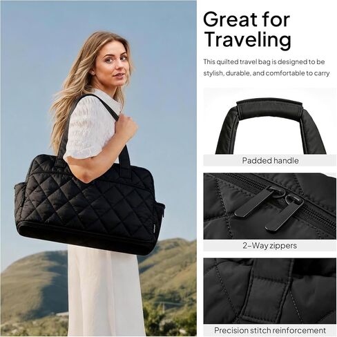 TOPEAST Duffel Bag for Women Travel, Expandable Quilted Weekender Overnight Duffle Bag with Adjustable Strap, Lightweight 33L Personal Item Bag Hospital Bags for Labor and Delivery, Black in Saudi Arabia