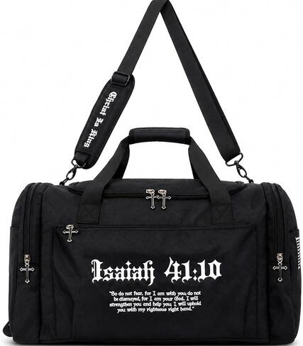 SAINT KAIZEN Crusader Christian Embroidered Duffle Bag - Six Pockets, Custom 3D Cross Zippers, Embroidered Christ is King Shoulder Strap, Premium Gym and Travel Bag in Saudi Arabia