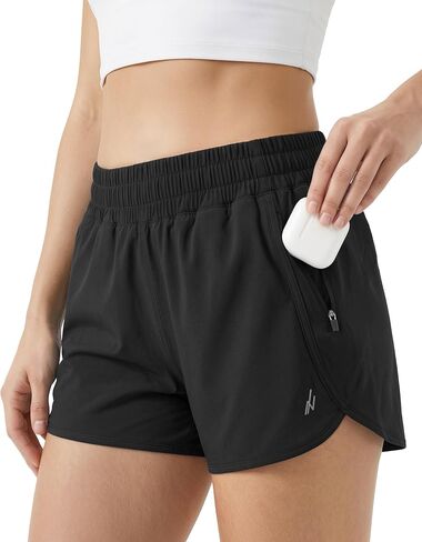 NY Threads Running Shorts for Women High Waisted Athletic Shorts with Mesh Liner Zip Pocket Quick Dry for Gym Workout in Kuwait