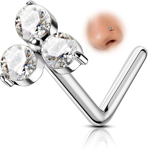 COCHARM Minimalist Titanium Nose Stud, 20g L Shape Flower Nose Ring Stud Cute G23 Titanium Surgical Steel Silver Nostril Piercing with Clear CZ Hypoallergenic in Kuwait