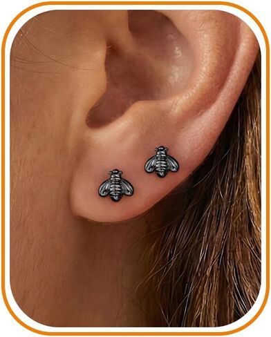 Flat Back Earrings - 14K Gold/White Gold/ Black Plated Tiny Cubic Zirconia Flatback Dragon Bee Bird Phoenix Dragonfly Cute Animal Leaf Spiral Rhombus Design Flat Back Stud Earrings For Women Cartilage Helix Tragus in Saudi Arabia