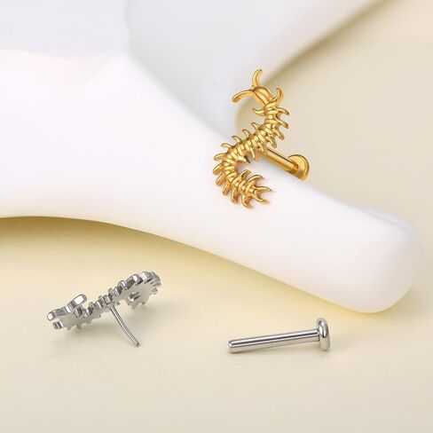 ASTM F136 Titanium Centipede Flat Back Earrings 16G 8mm for Tragus Helix Conch in Saudi Arabia