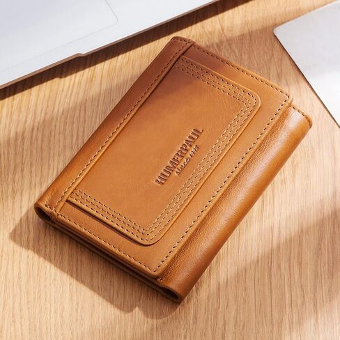 Men's wallet, a genuine leather three-sided folding wallet with RFID protection function in Kuwait