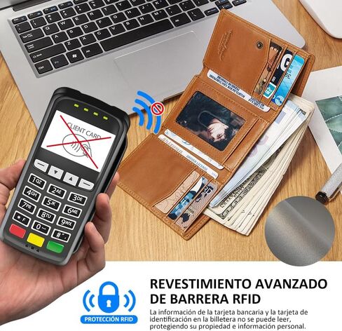 Men's wallet, a genuine leather three-sided folding wallet with RFID protection function in Kuwait