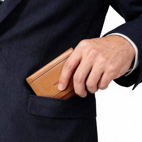Men's wallet, a genuine leather three-sided folding wallet with RFID protection function in Kuwait