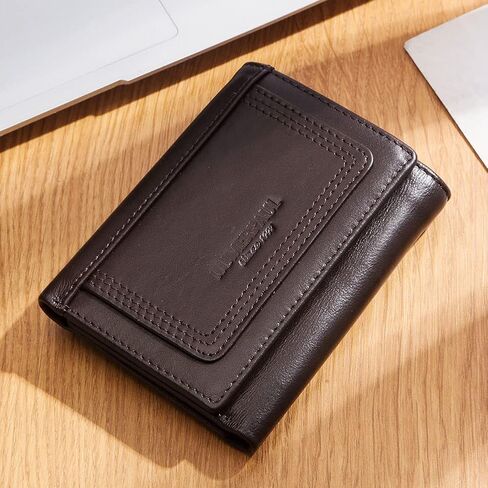 Men's wallet, a genuine leather three-sided folding wallet with RFID protection function in Kuwait