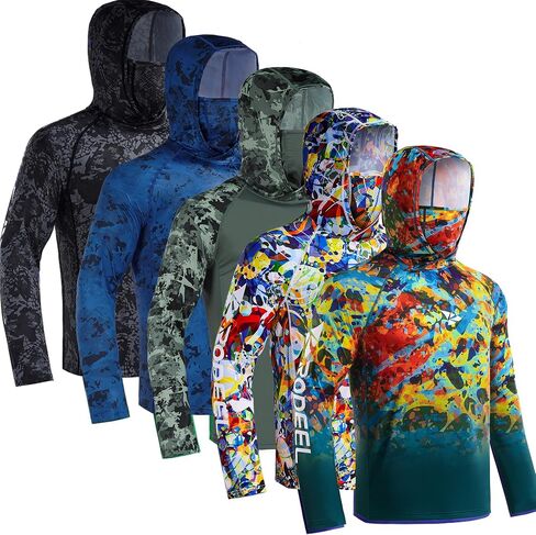 Rodeel UPF 50+ Men’s Long Sleeve Performance Fishing Hiking Shirt with Mask UV Neck Gaiter Hoodie in Saudi Arabia