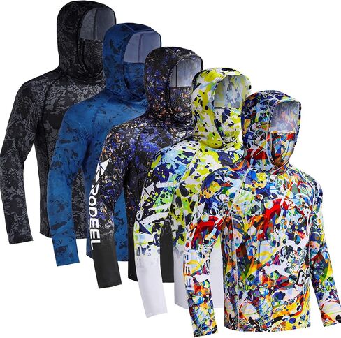 Rodeel UPF 50+ Men’s Long Sleeve Performance Fishing Hiking Shirt with Mask UV Neck Gaiter Hoodie in Saudi Arabia