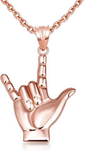 14k Rose Gold I Love You Hand Sign Language Charm Pendant Necklace, 22" in Saudi Arabia