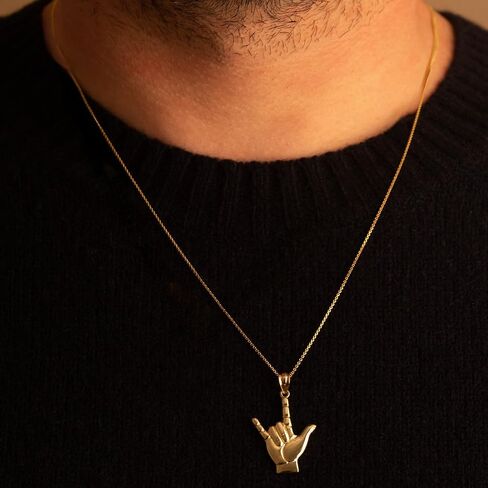14k Rose Gold I Love You Hand Sign Language Charm Pendant Necklace, 22" in Saudi Arabia