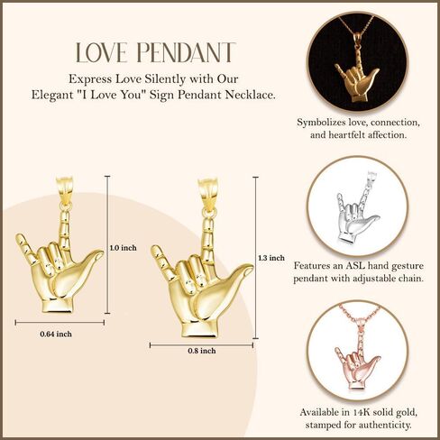14k Rose Gold I Love You Hand Sign Language Charm Pendant Necklace, 22" in Saudi Arabia