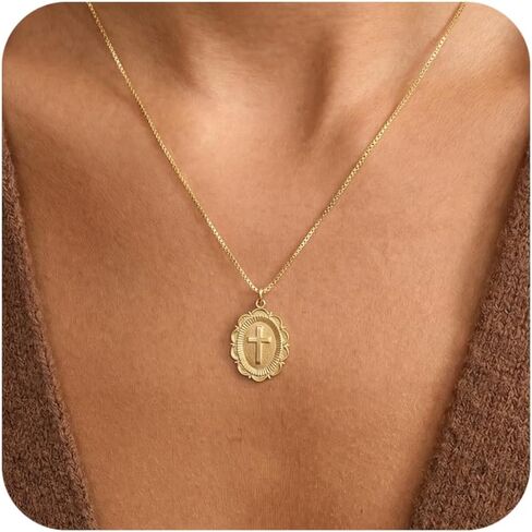 Cross Necklace for Women Dainty 14K Gold Plated Pendant CZ Necklace Trendy Simple Small Cute Charm Choker Necklaces Easter Basket Stuffers Baptism Religious Faith Jewelry Gift in Saudi Arabia